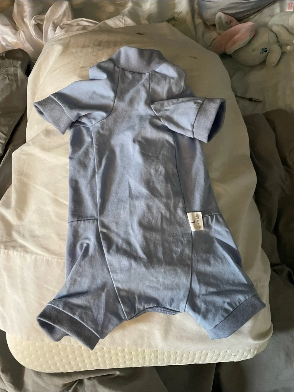 Baby Blue cat post surgery Short-Sleeve One-Piece